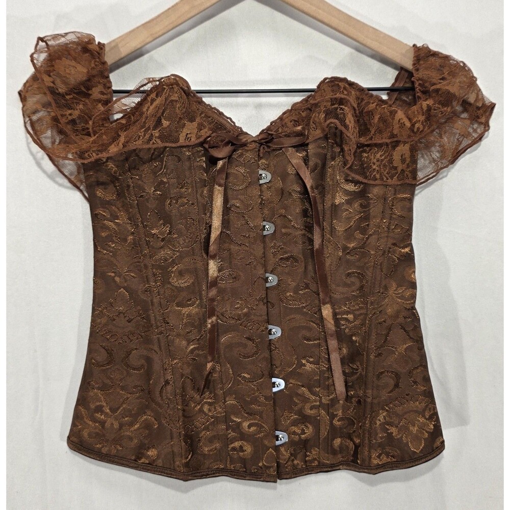 Brown Overbust Off Shoulder Lace Corset S Renaissance Steampunk Gothic Victorian